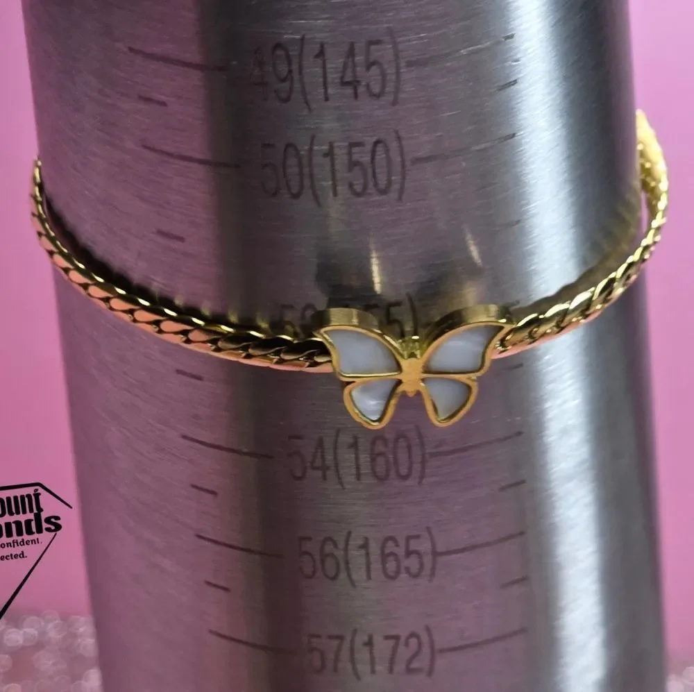White Butterfly Snake Chain Ankle Bracelet on 18K Gold Titanium